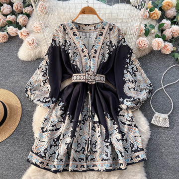 A line Long Sleeves Long Sleeves Black Floral Holiday Dresses Autumn Beach Dress SD1267